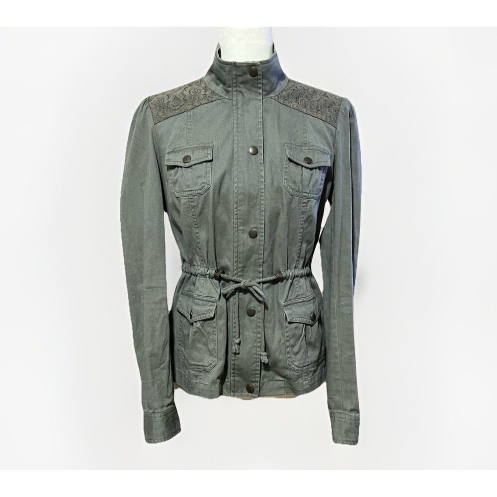 Candie’s Olive Green Utility Jacket With Crochet Lace Detail Y2K Military Sz M